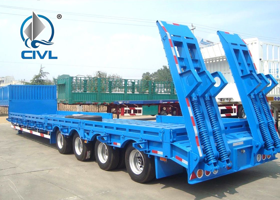 Low Bed Semi-Trailer CIMC 3 Axles Flatbed With 60 Tons To Transport Machines  Lowboy Trailer